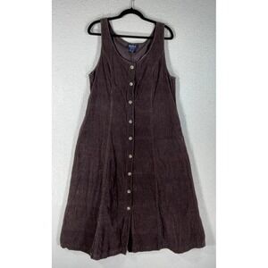 Blue J. Brown Corduroy Jumper Dress - M - Button Front 90s Vintage Dark Academia